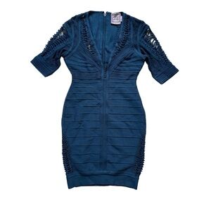 Herve Leger Royal Blue Bandage Dress with Macrame Details